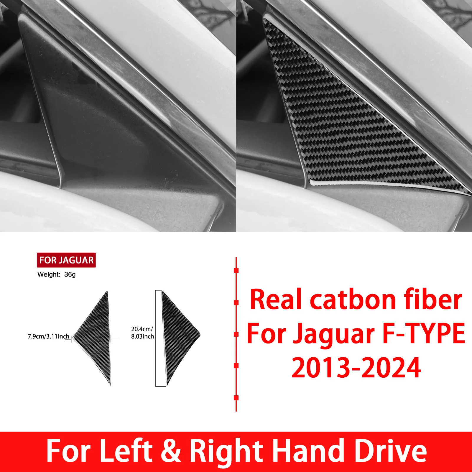 For Jaguar F-Type 2013-2024 Exterior Window A Pillar Triangle Trim Sticker Decal Outside Moulding Decoration 2Pcs