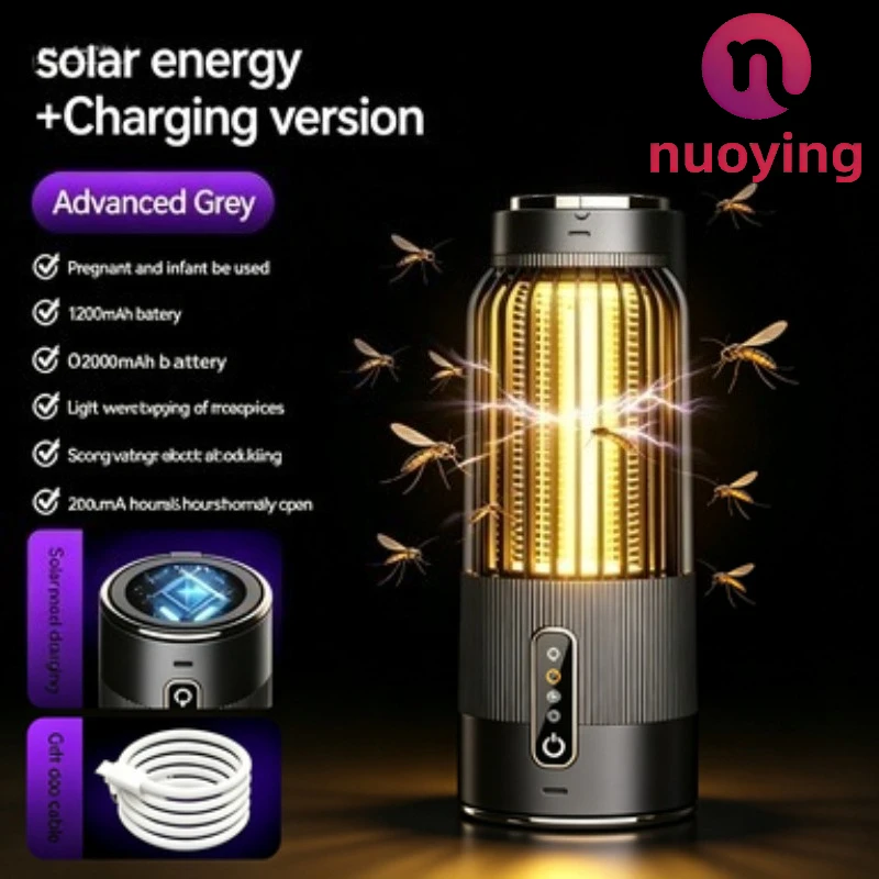 Lampe anti-insectes solaire à haute efficacité énergétique, tension 2500V avec 3 modes de temporisation optionnels, piège à moustiques pratique pour jardin extérieur, cour arrière, camping