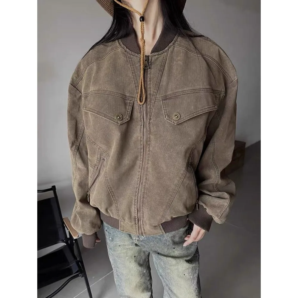 

Retro American Waed Cotton Work Jaet Loose Fit Men's Autumn Winter Faionable Outerwear Youth Light Corduroy