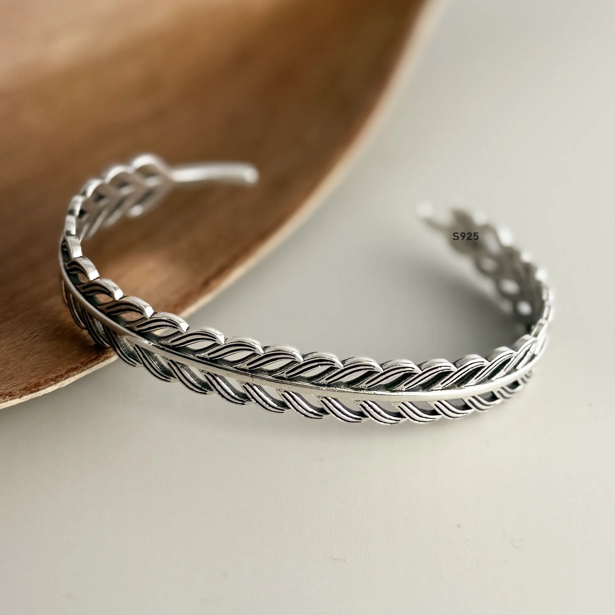 925 Sterling Silver Bracelets for Women Men String Accessories Retro Leaf Shape Pendant Party Jewelry Gift