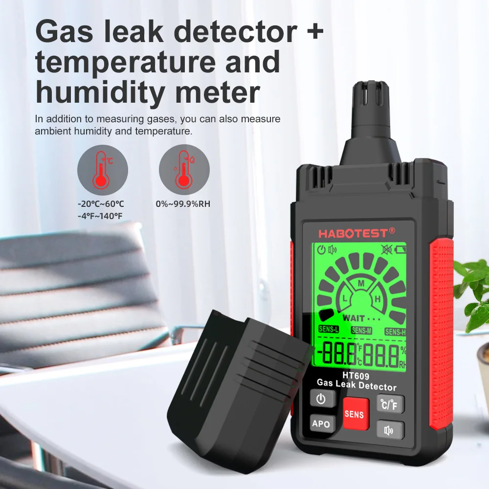 5 قطع Ht609 شاشة كبيرة مع شاشة درجة الحرارة والرطوبة، موجه إنذار 3 ألوان، كاشف الغاز القابل للاحتراق، الغاز والغاز الحيوي