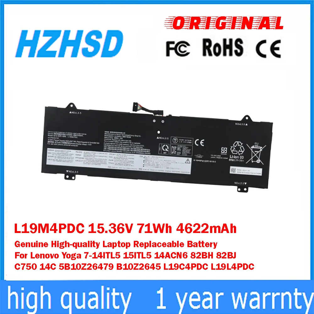 

L19M4PDC 15.36V 71Wh 4622mAh Genuine High-quality Laptop Replaceable Battery For Lenovo Yoga 7-14ITL5 15ITL5 14ACN6 82BH 82BJ