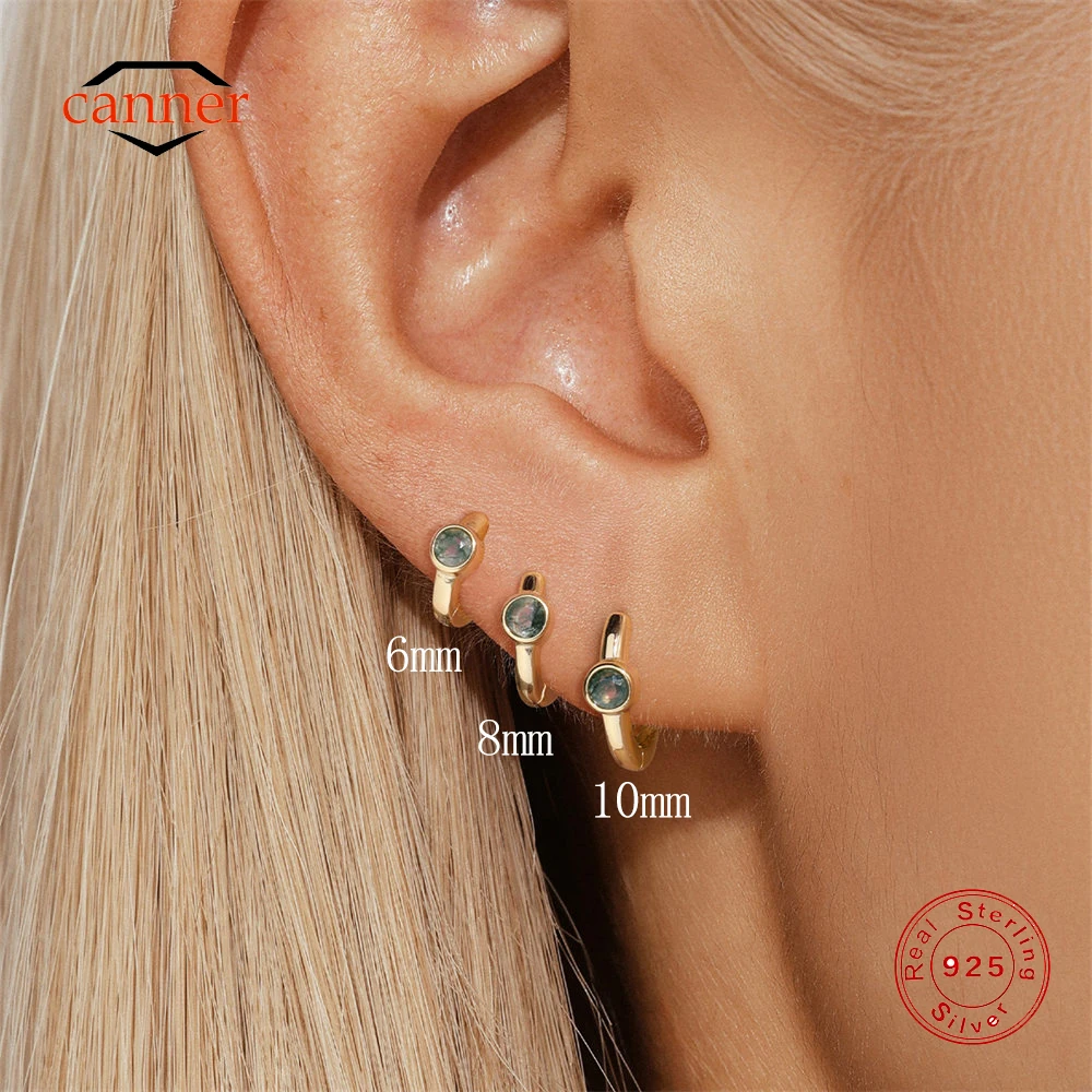 

CANNER 1PC 6/8/10mm Natural Moss Agate Hoop Earrings For Women Green Moss Round Circle Classic Earring Fine Jewelry Party Gift