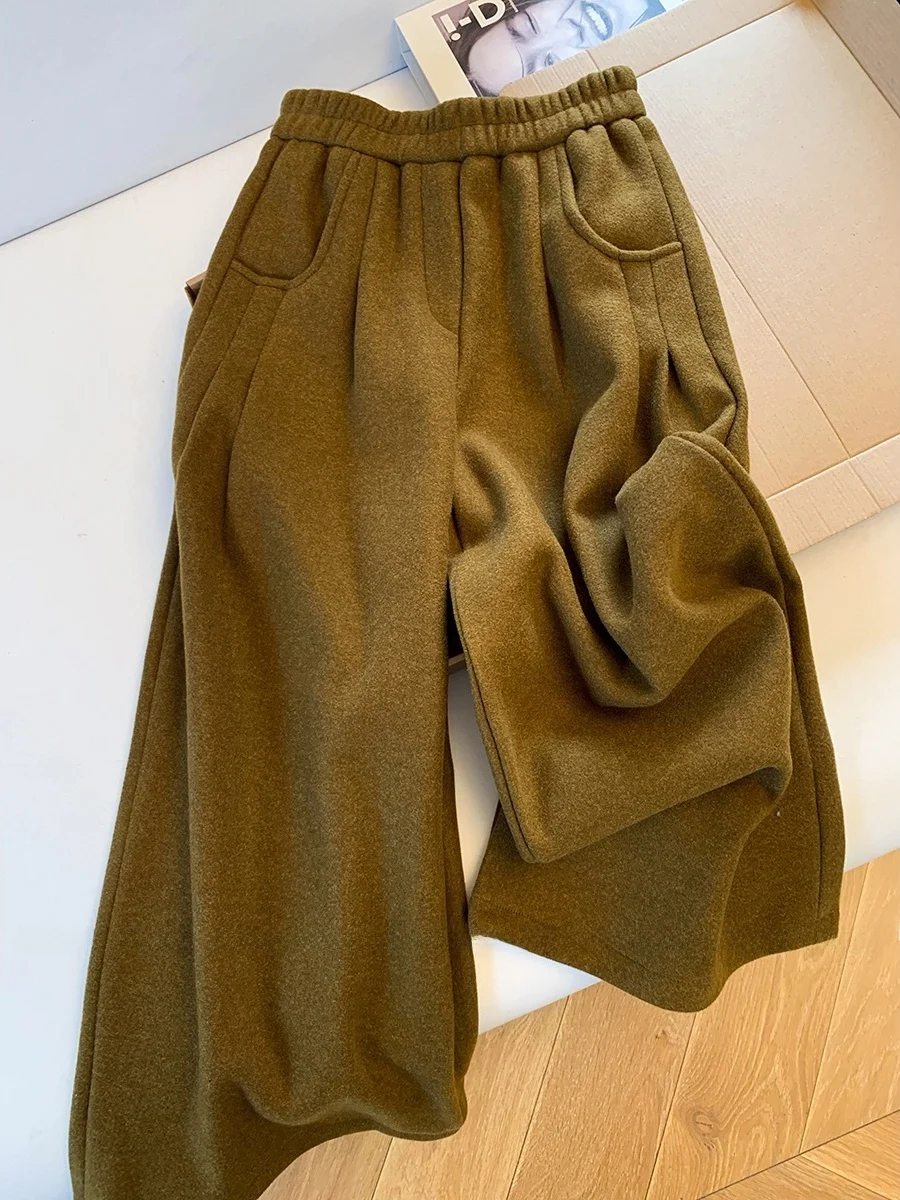 

Модные повседневные брюки с высокой талией и широкими штанинами в корейском стиле, с эластичным поясом, женская одежда, облегающие, осенне-зимние...