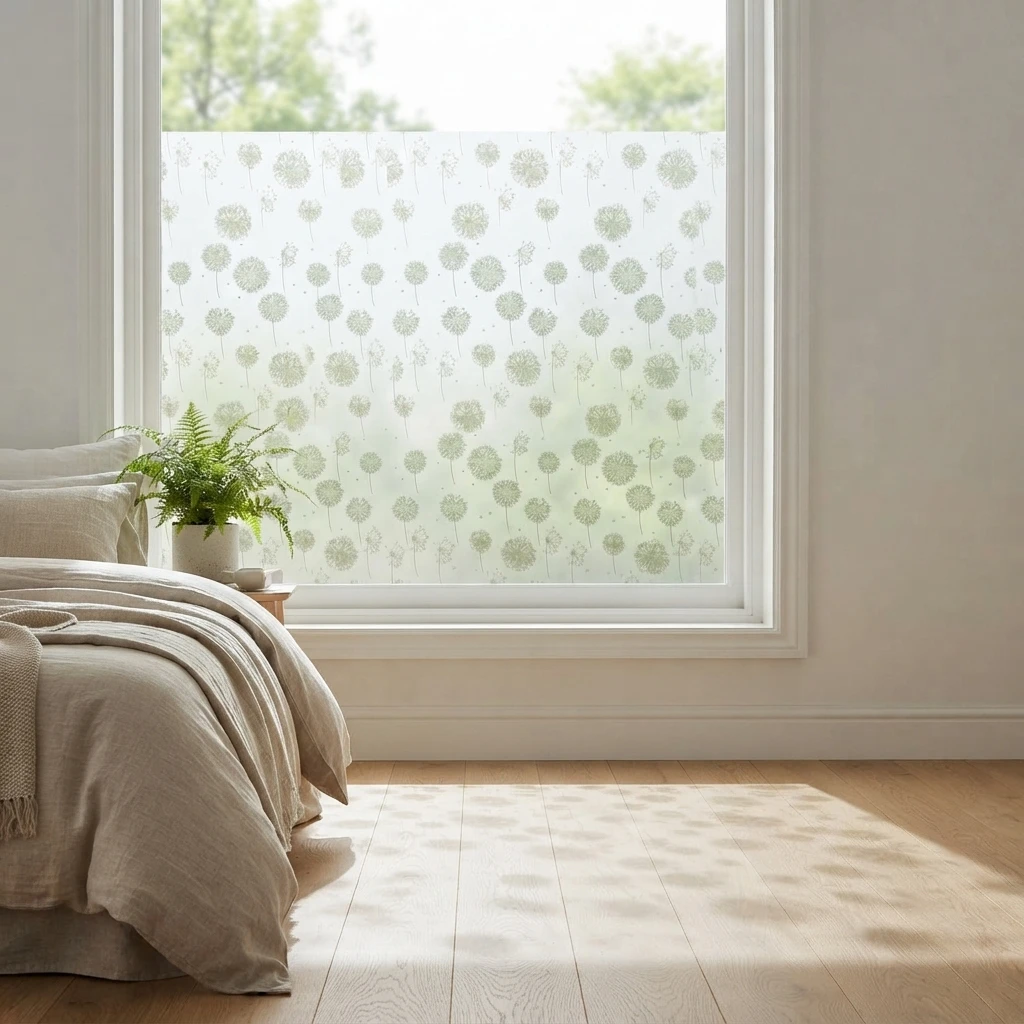 Dandelion Print Self Adhesive Frosted Window Film Anti UV Heat Insulation Privacy Decorative Film for Home Office