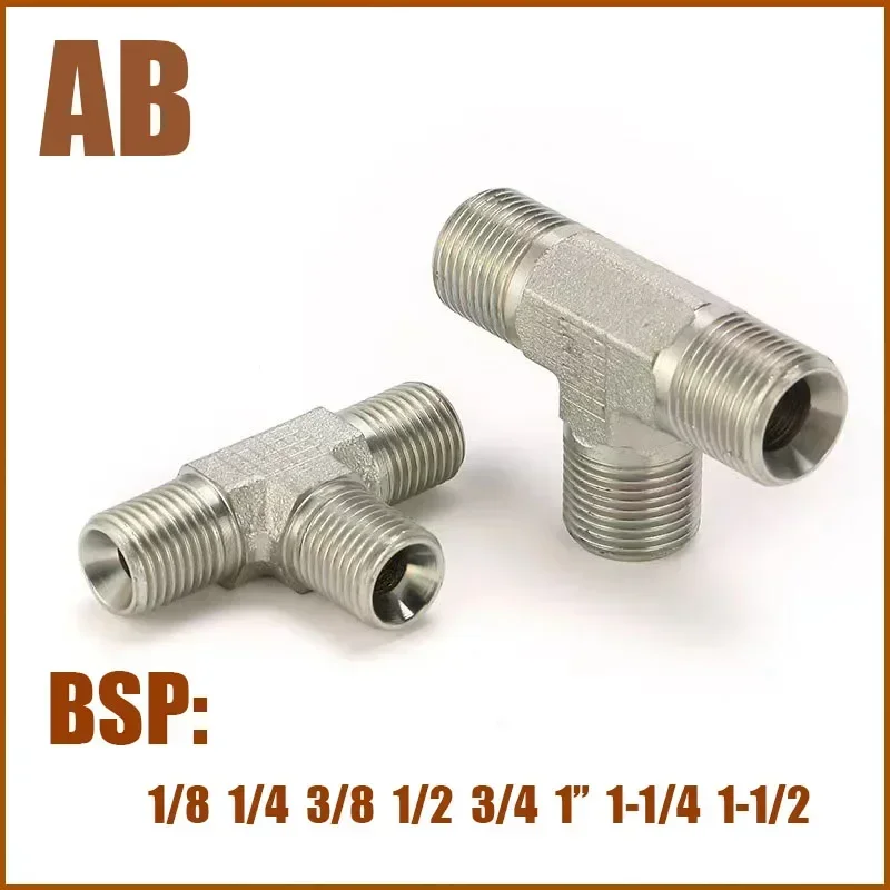 

Transition Fittings BSP 1/8" 1/4" 3/8" 1/2" 3/4" 1" Internal Cone Tee British Thread High-pressure Hydraulic C-type Pipe Joint