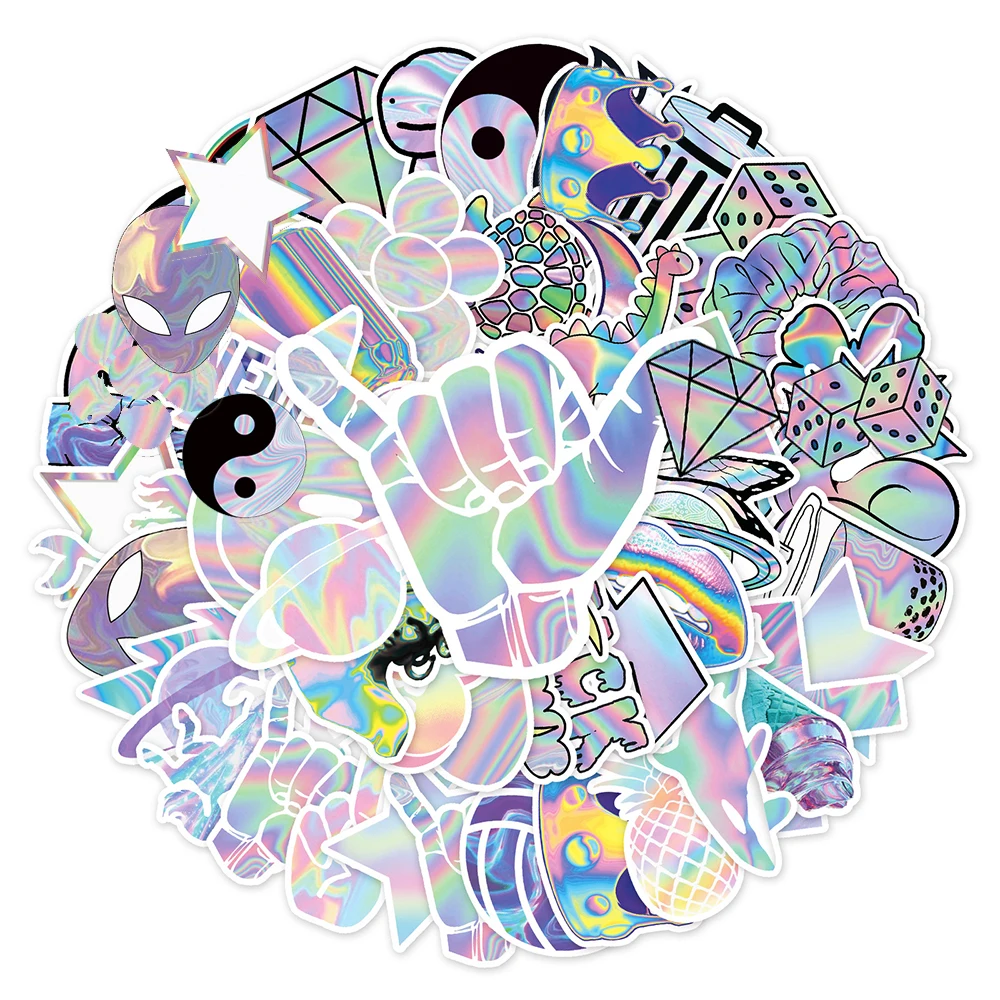 10/30/50pcs Holographic Laser Pattern Stickers Cool Cartoon Decals Decoration Skateboard Phone Laptop Bike Graffiti Sticker Toys