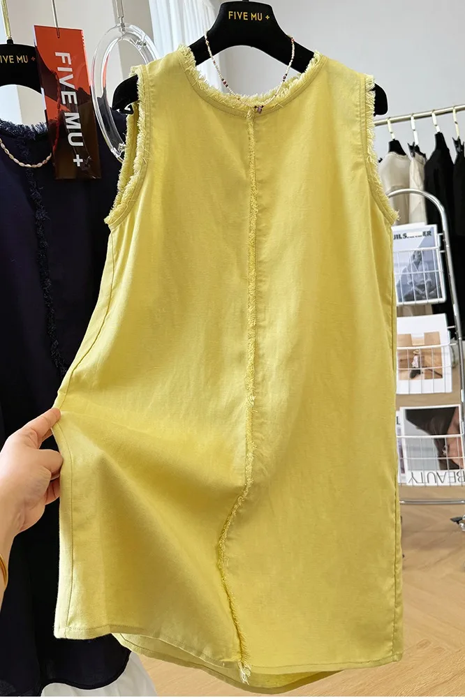 Sommer Baumwolle Leinen Ärmelloses Kleid frauen Lose Faul Stil Weste Quaste Robe Oberbekleidung Casual Pendeln Vestidos N862