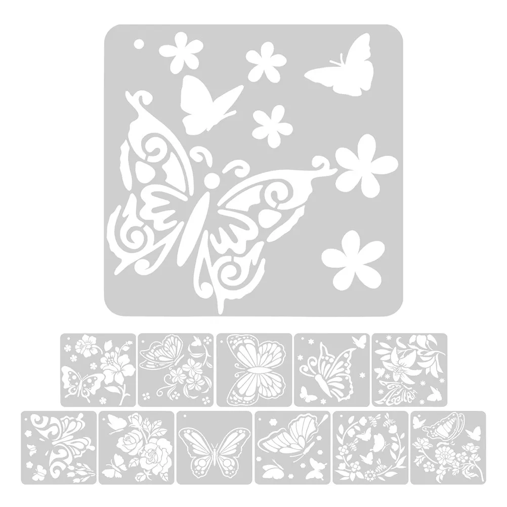12 Pcs Drawing Stencils Embroidery Floral Flower for Painting Damask Pet Brick Crafts
