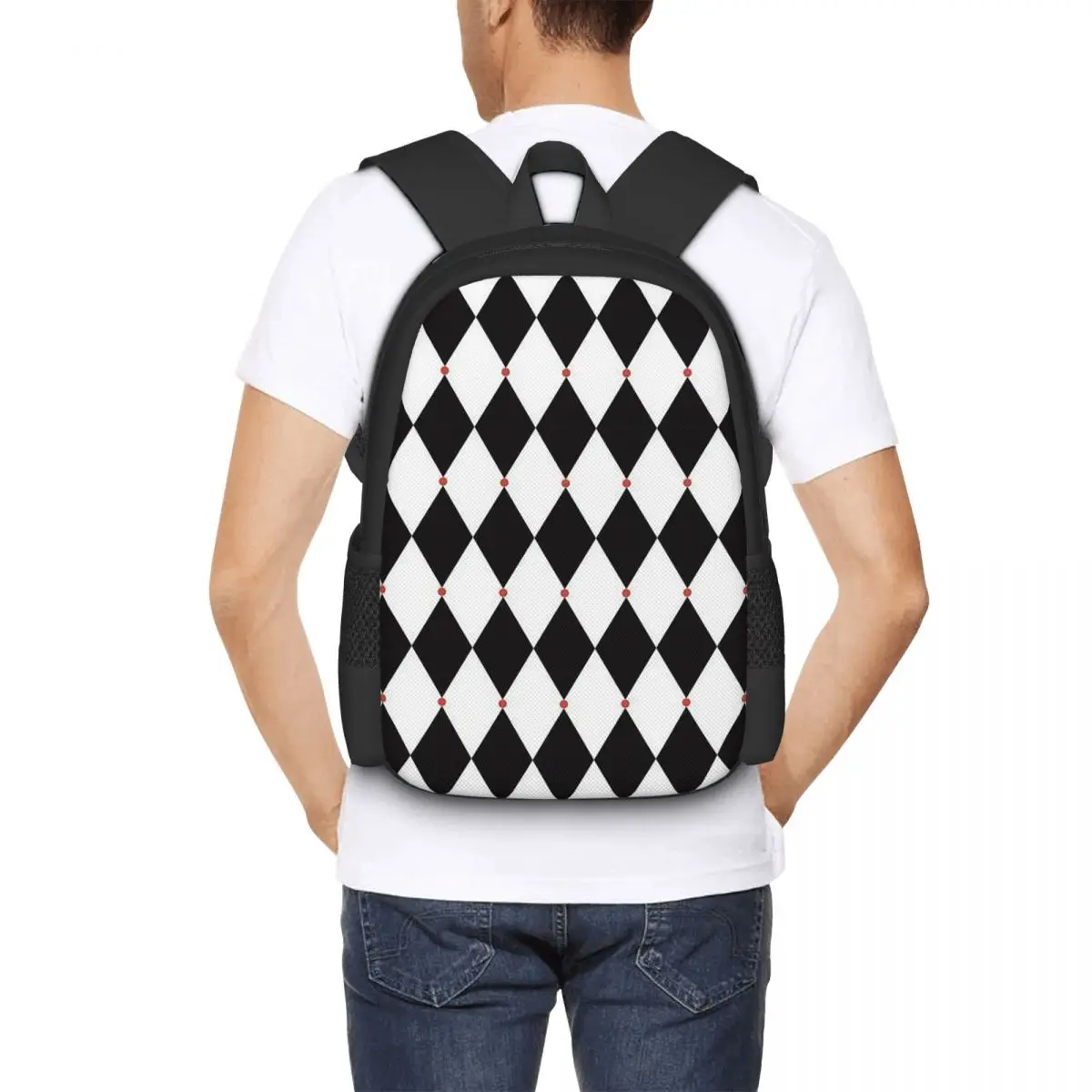 Harlequin Plaid Playing Cards Student Backpack School Bag Hiking Travel Daypack for Boys Girls Fashion Bookbag Shoulder Bags