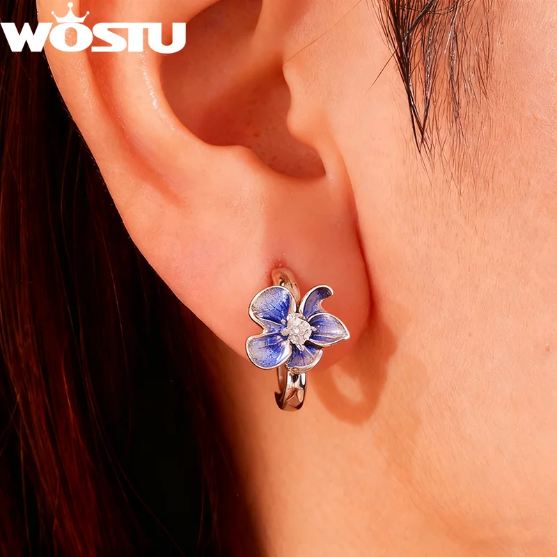 

Женские серьги-кольца WOSTU из стерлингового серебра 925 пробы с мистическим фиолетовым цветком, роскошные серьги-кольца с капающим маслом ирисом на свадьбу, подарок