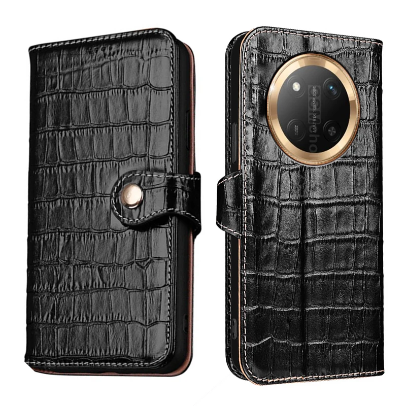

Genuine Leather Crocodile Texture card Slot Wallet Cover For Honor X60i X60 X50 Pro X40 GT X50i+ X50i X40i Filp shockproof Case