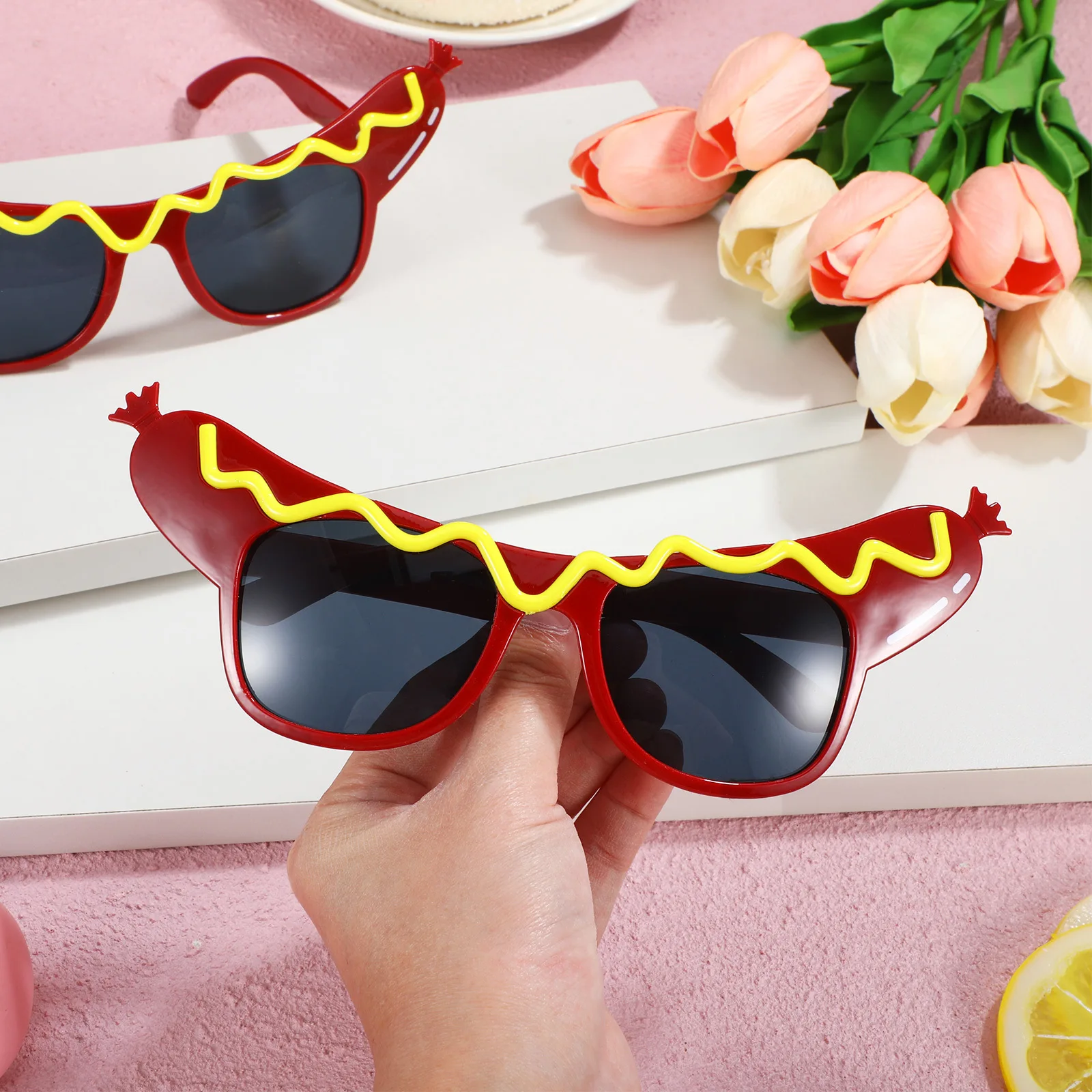 2 szt. Okulary imprezowe w kształcie hot doga, lekkie, z materiału ABS, zabawne okulary na imprezy tematyczne, rekwizyty do zdjęć, akcesoria imprezowe