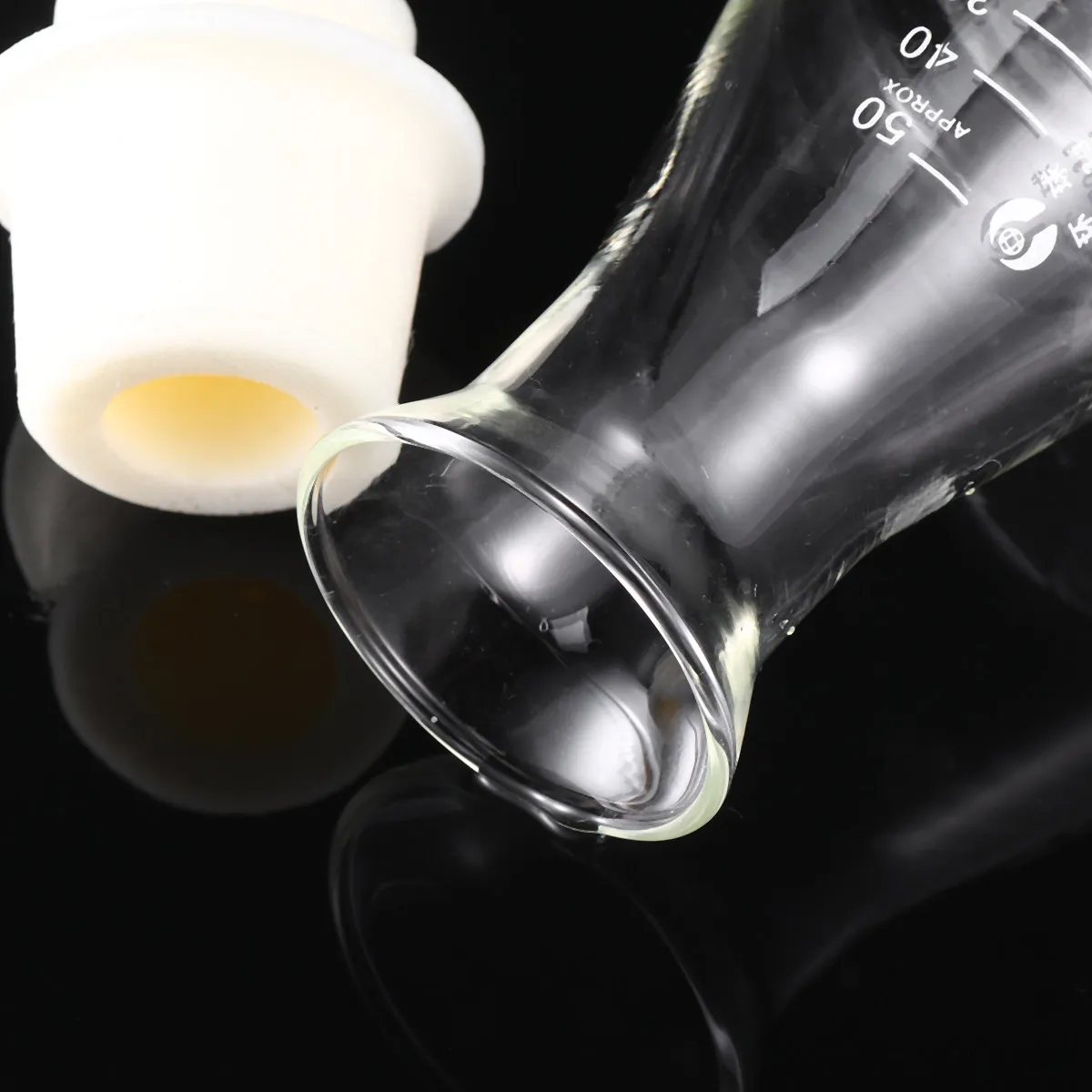1 unidad de frasco de vidrio con corcho cónico, boca ancha, escala estándar, para experimentos de laboratorio de química, frascos Erlenmeyer