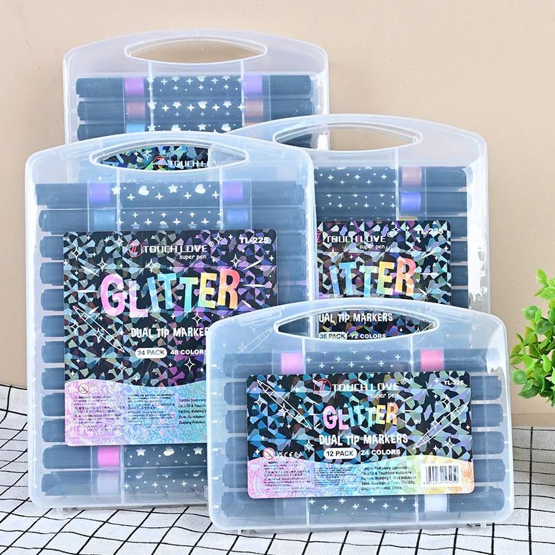 

96/24 Colors Glitter Highlighters, Metallic Colors, Brush Tip Aesthetic Highlighters Cute Markers Pens Kawaii School Supplies