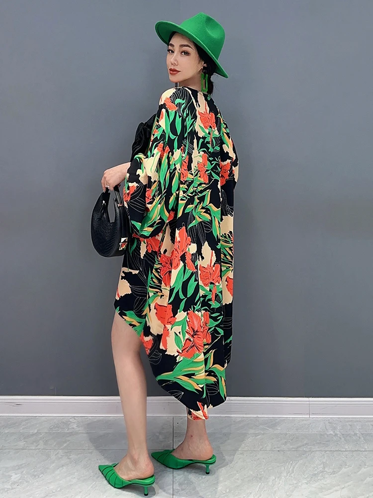 XITAO Printed Dress Three-dimensional Flower Casual New Personality Lantern Sleeve Loose Fashion Summer Loose Dress LYD1844