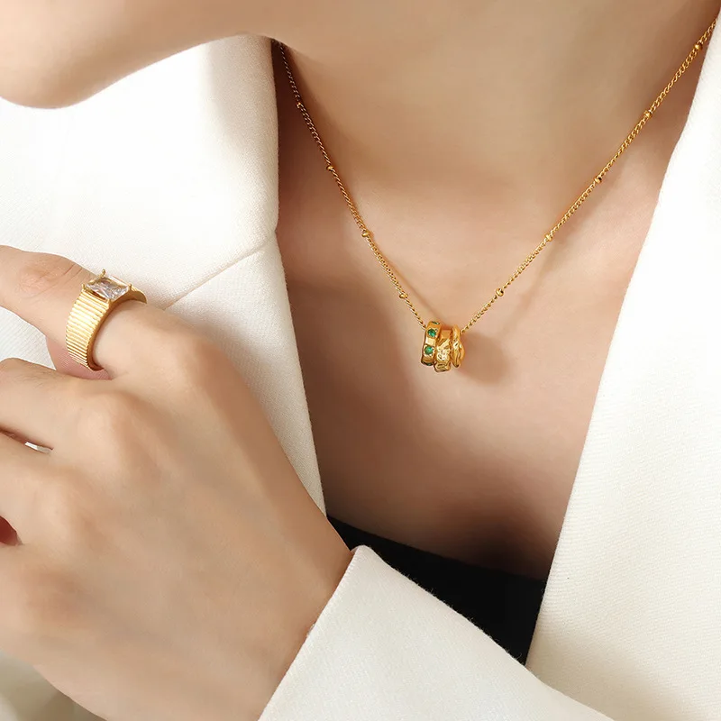 Small Loop String Pendant Necklace Zircon Stone Paved Stainless Steel Accessories Jewelry Gift Non Tarnish Waterproof Necklaces