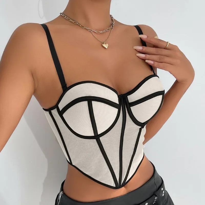 New Women Fashion Sexy Corset Crop Top with Bra Summer Y2k 2000s Gothic Sleeveless Clothes Female Chic Trendy Tank Camis Girls