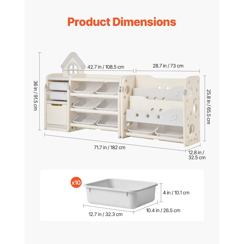 منظم تخزين الألعاب من 4 طبقات مع 10 صناديق بلاستيكية متحركة، وخزانة مكعبات للأطفال مع رف كتب #3