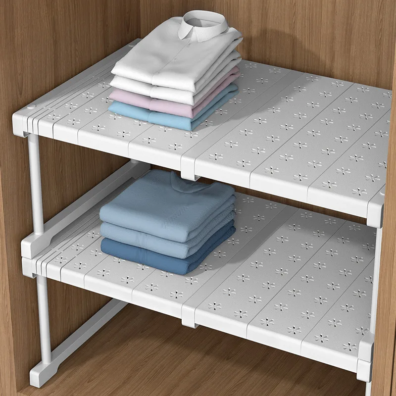 

Adjustable Closet Organizer Shelf - Expandable & Removable Cabinet Divider Rack for Wardrobe, Bathroom Under Sink Storage