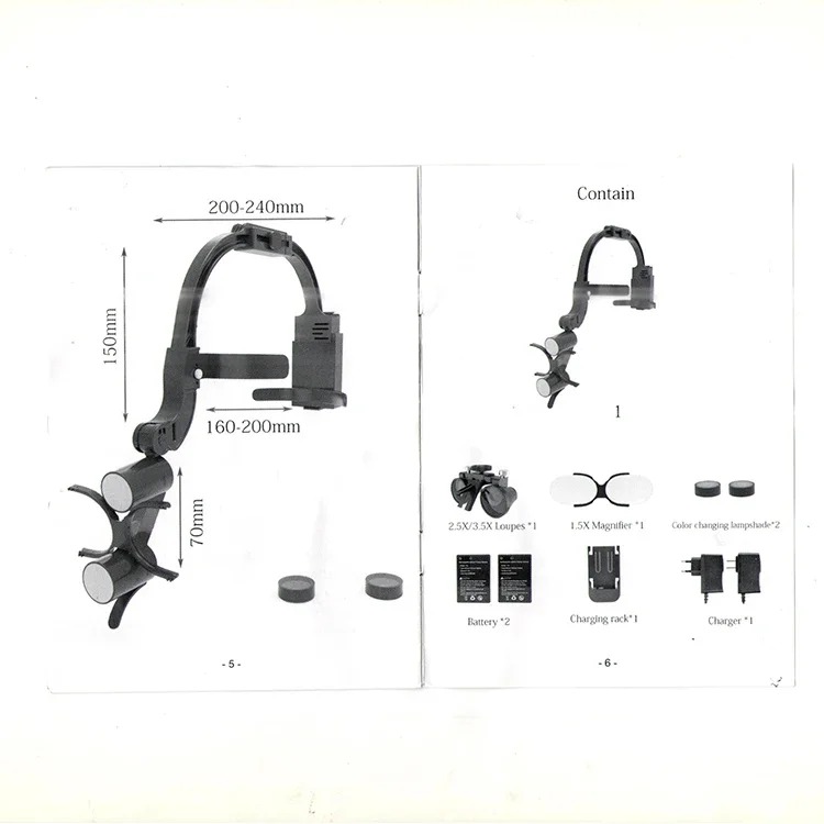 den tal LED Surgical Headlight Binocular Loupe den tal Loupes Glasses 2.5X and 3.5X magnifying glass