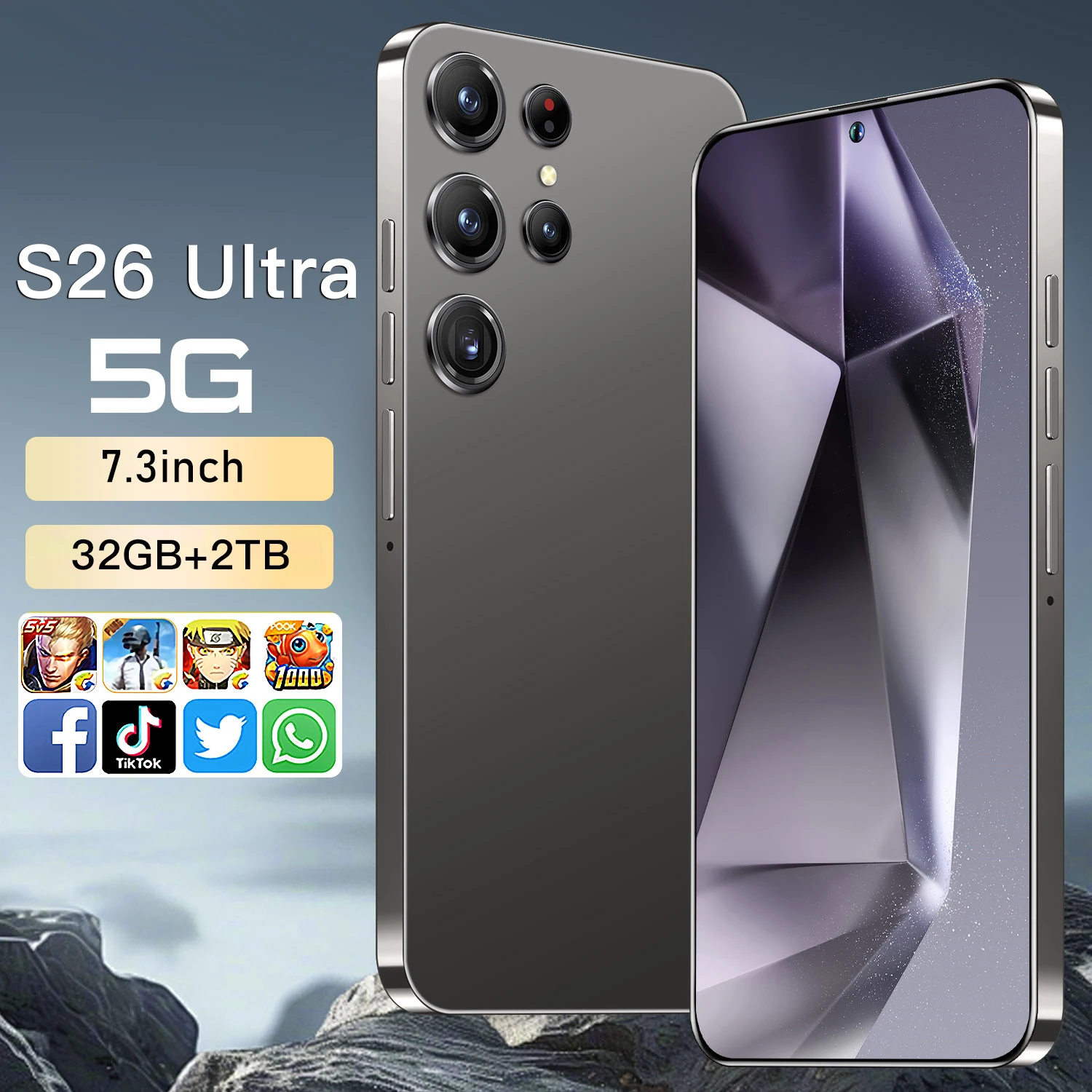 Nuevo S26 Ultra Smartphone 5G 7,3 pulgadas 32G + 1T teléfono Dual SIM Android14 72MP + 108MP 8000mAh edición Global teléfono para juegos