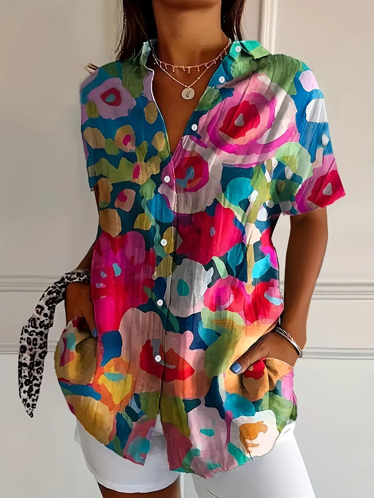 Chemise boutonnée à manches co - Romper Floral Print avis et prix