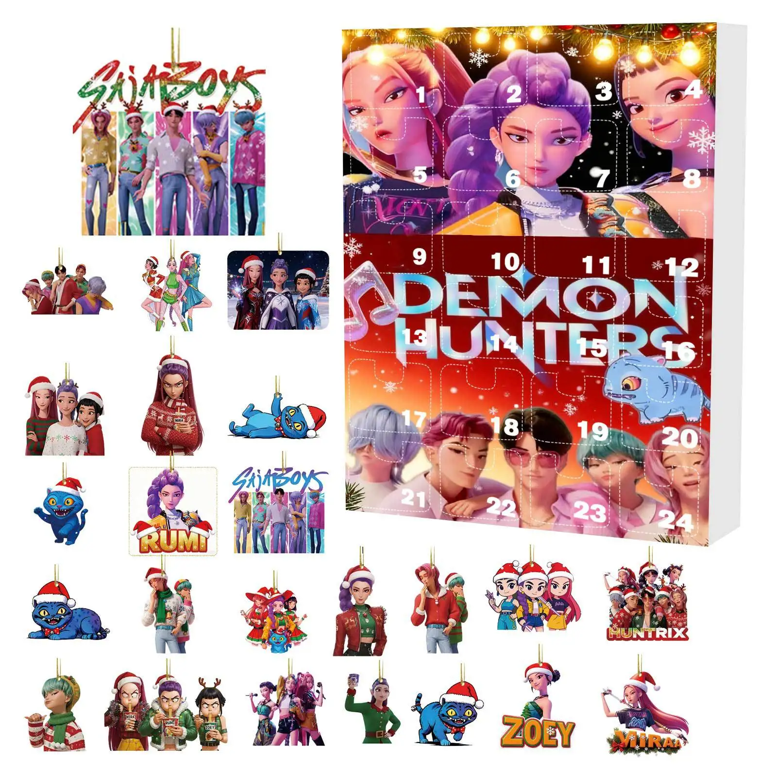 Kpop Hunters Demoned K-Pop Demon Huntersed Rumi Mira Zoey Tiger muñecos de Navidad caja ciega cuenta atrás calendario de Adviento regalo 24 días