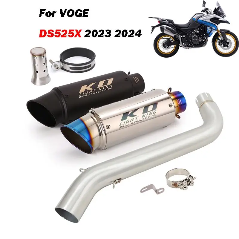 For VOGE DS525X DS-525X 2023 2024 Motorcycle Exhaust System Mid Link Pipe Slip On 51mm Muffler Silencer Stainless Steel