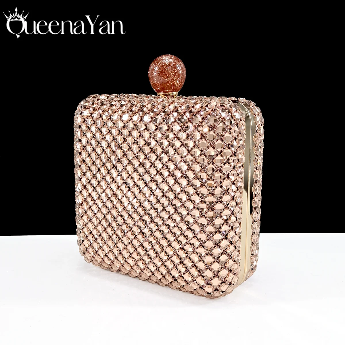 Queena Yan Peach Color Hollow Design With Pointed Shoes And Fashion Three-Dimensional Bag Cozy Rhinestones Suitable For Party