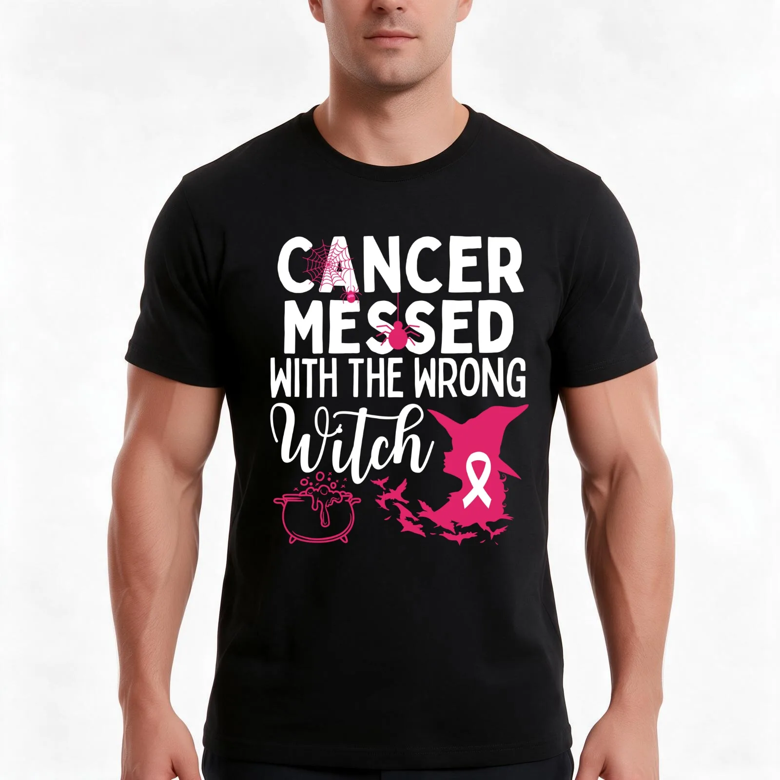 Cancer Messed With The Wrong Witch Breast Cancer Awareness T-Shirt Summer Casual Cotton Tee Oversized Streetwear Tops