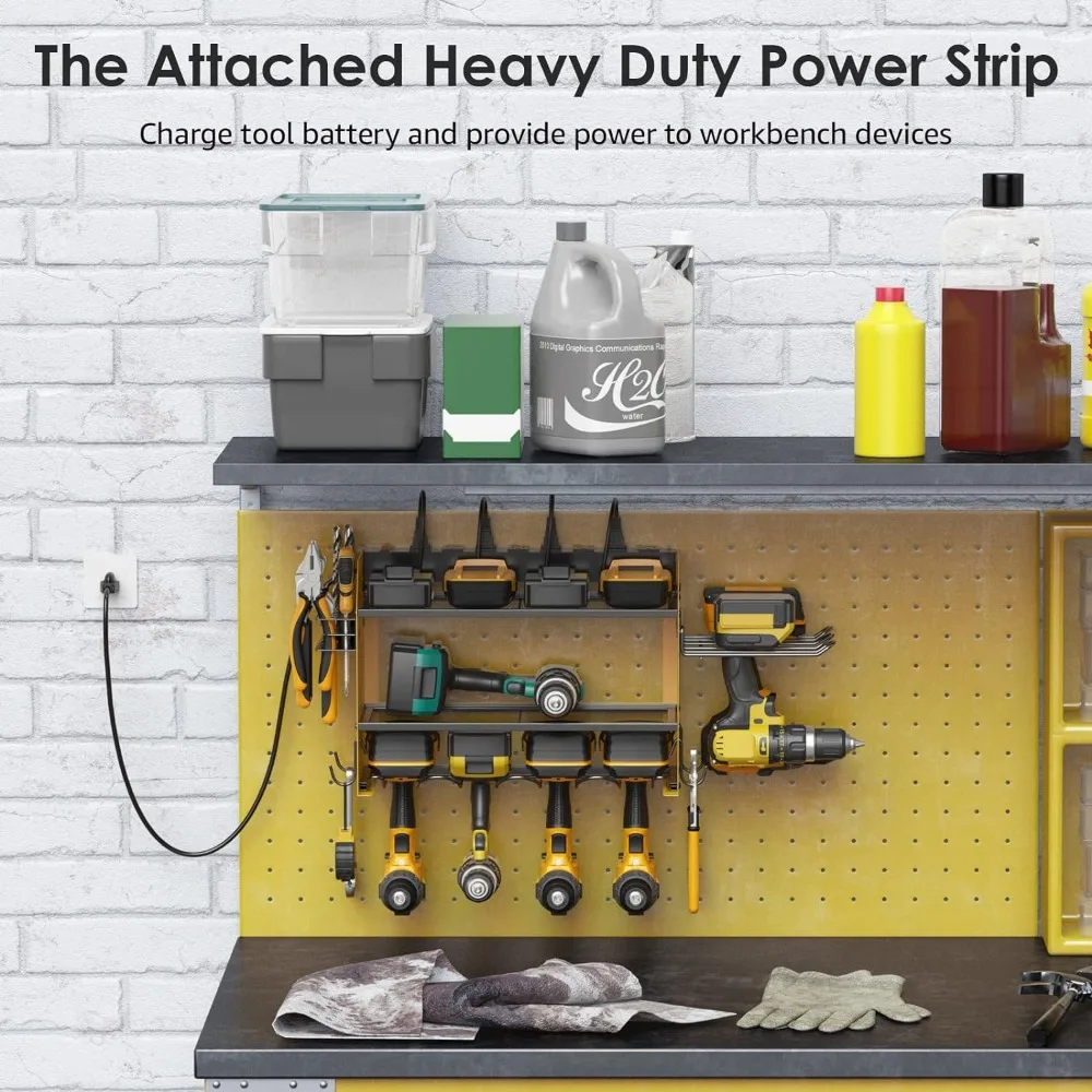 CCCEI Modular Power Tool Organizer Wall Mount Charging Station, Yellow 6 Drills Holder with 8 Plug Power Strip