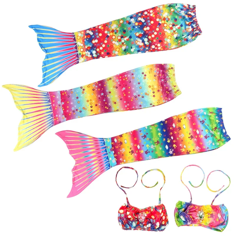 Mermaid Tails Kids Girls Swimming Bathing Suits Rainbow Color Fish Scale Little Mermaid Cosplay Beach Pool Party Costume