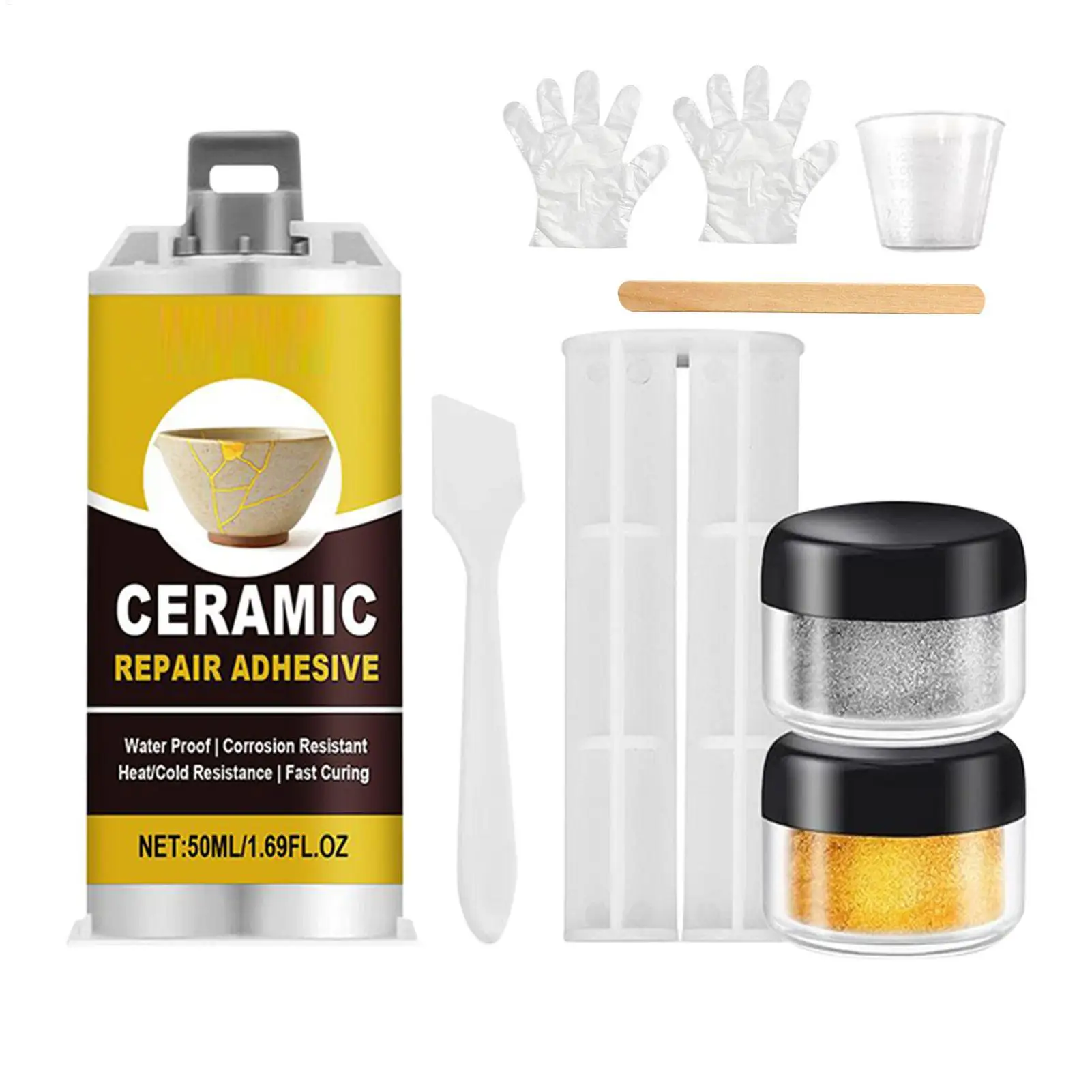 Repair Kit Gold Ceramic Glue Food Safe Adhesive for Broken Pottery Plate Cup Bowl Bathtub Craft Art Restoration