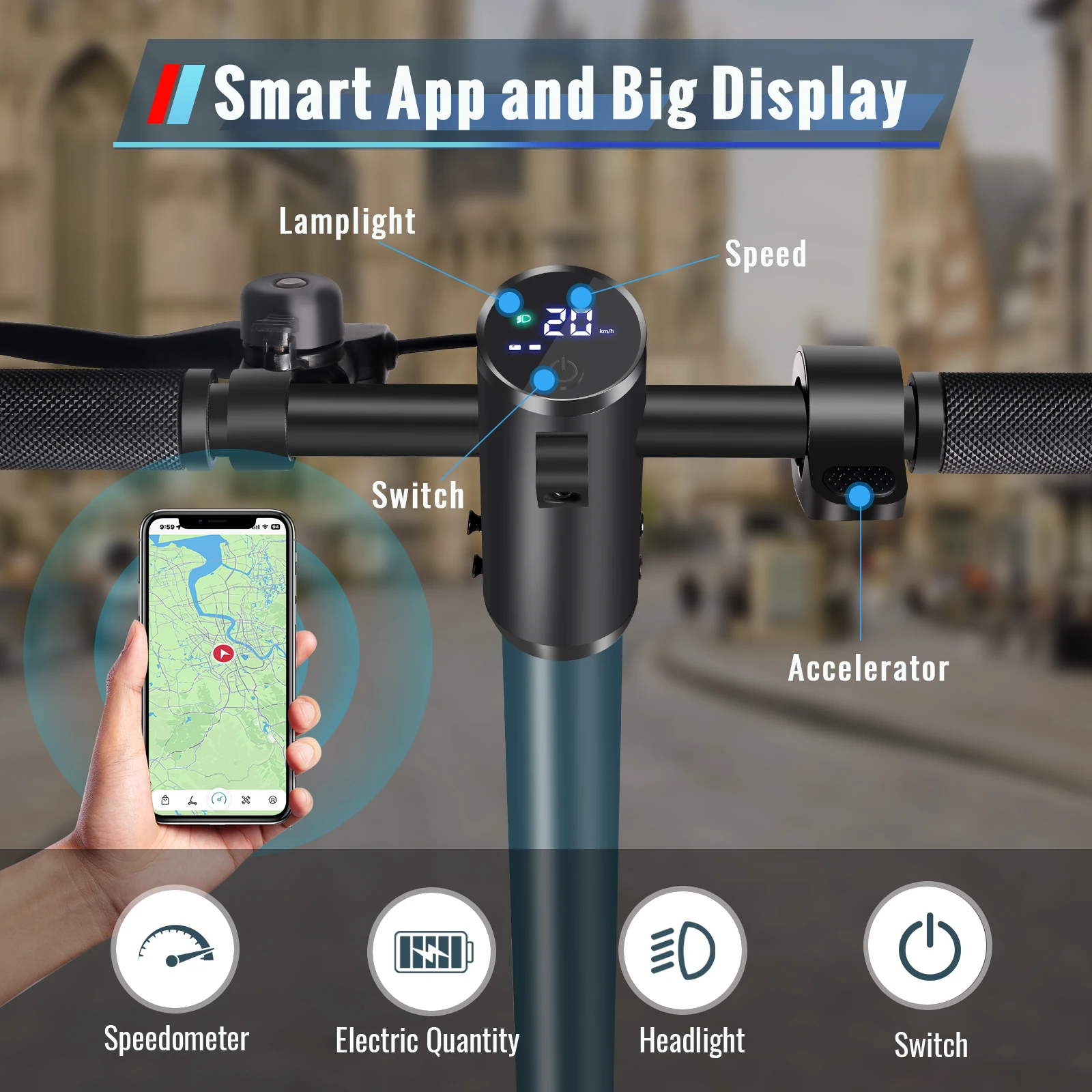 SUNNIGOO N5 350W Elektroroller mit ABE-App, 36V Lithium-Akku, 20 km/h, 35 km Reichweite, 10-Zoll-Reifen für Erwachsene, E-Scooter für DE und EU, städtische Pendlerfahrten, Studententransport, Reisen und Sightseeing – Detail 7