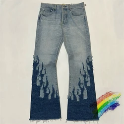 Patchwork Flame Tassels Jeans Men Women 1:1 Best Quality Loose Casual Washed Denim Pants