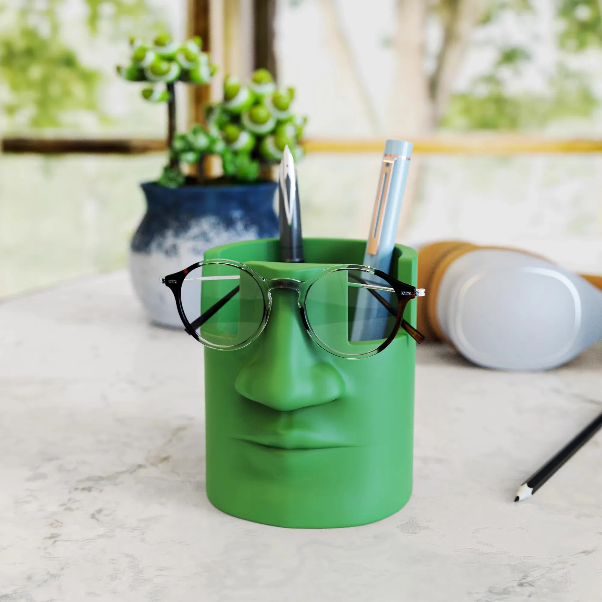 Creative Face Silicone Mold Concrete Pen Holder Nordic Cement Eyeglass Frame Makeup Pen Storage Jar Unique Desk Organizer