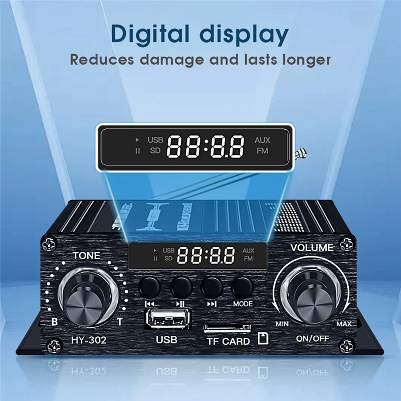 

AS95-цифровой Bluetooth-усилитель 12 В для дома и автомобиля, 2-канальный HIFI звуковой динамик, FM-ресивер, мини-аудиоусилитель Class-AB AMP