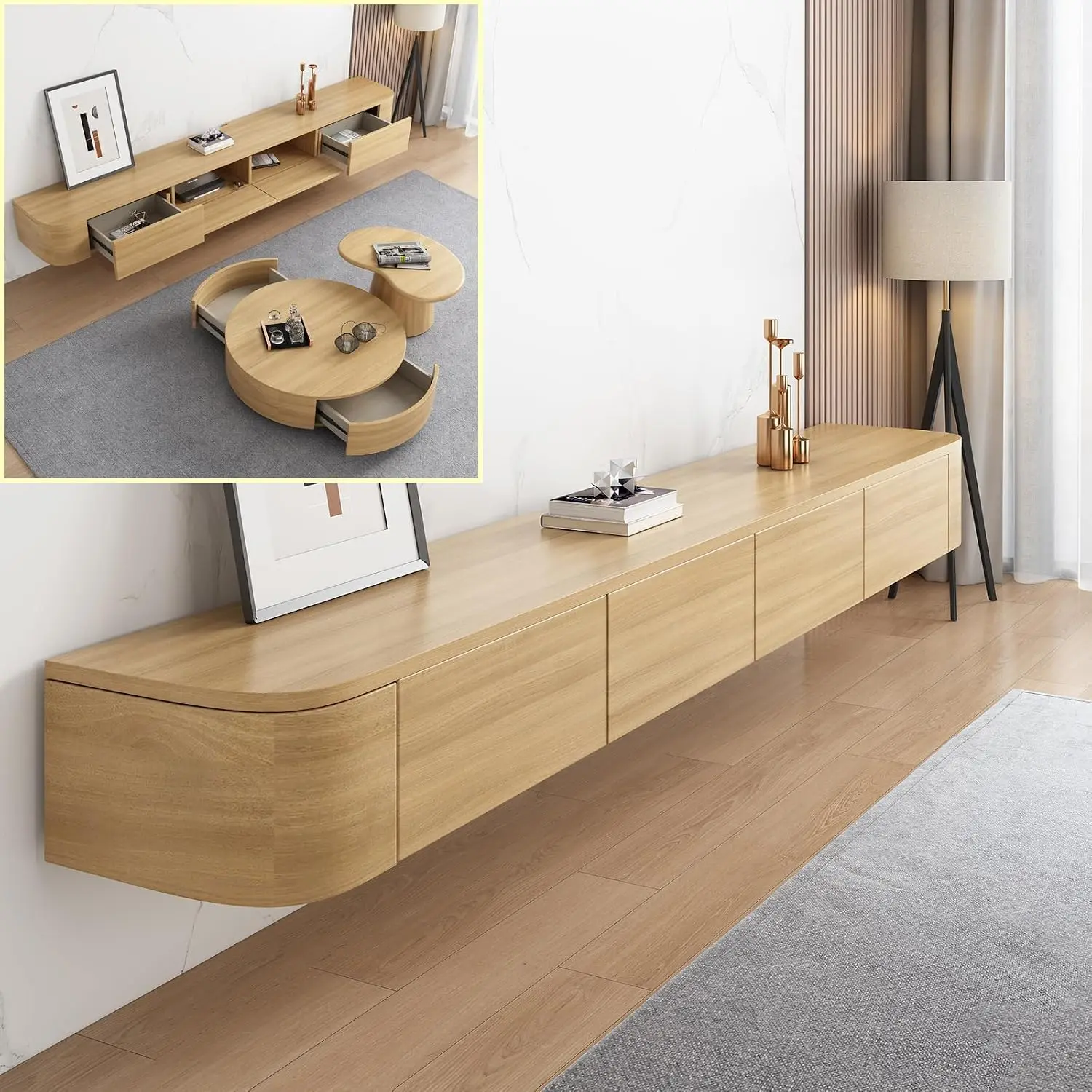 Floating TV Stand Large Floating TV Shelves Wall Mounted Multi Storage Compartment TV Media Console Floating TV, Customized
