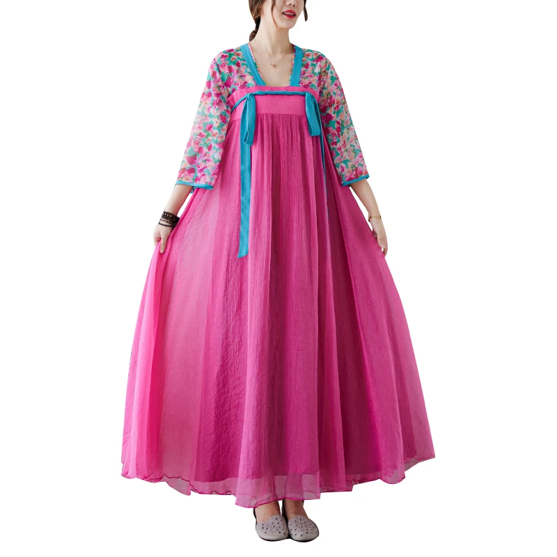 

Women's Plus Size Chinese Style Dresses Retro Women Floral Dresses dis5