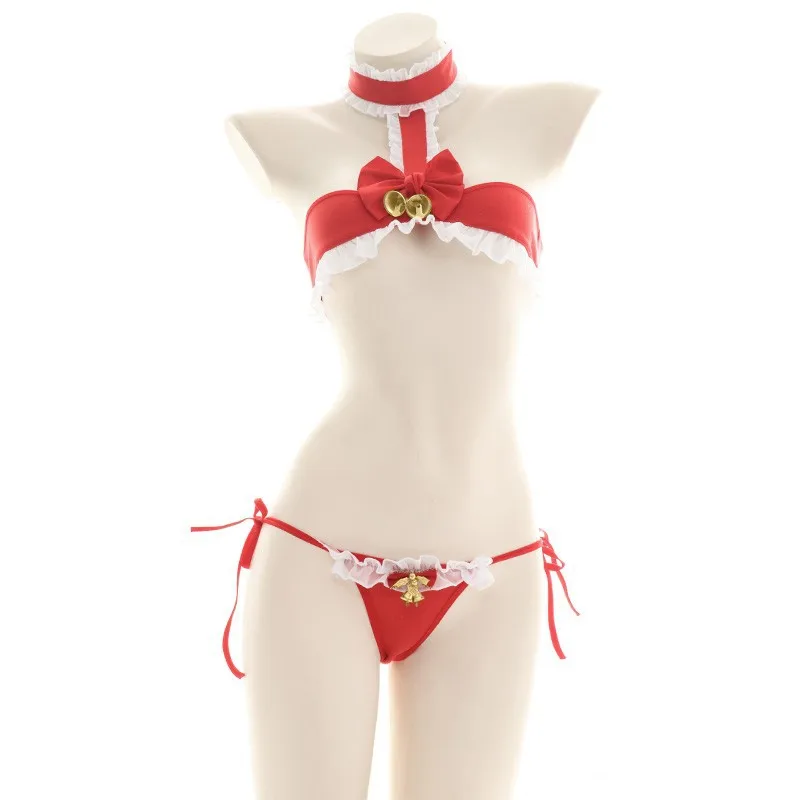 

New Year Bell Lingerie Set Red Gift Cosplay Costume Outfits Women Swimsuit Sexy Maid Underwear Christmas Role Play Anime Bra Set