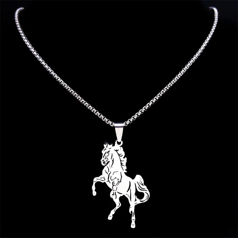 Aesthetic Horse Animal Necklace for Women Men Stainless Steel Silver Color Lucky Collar Party Wedding Gift Jewelry N3224S02