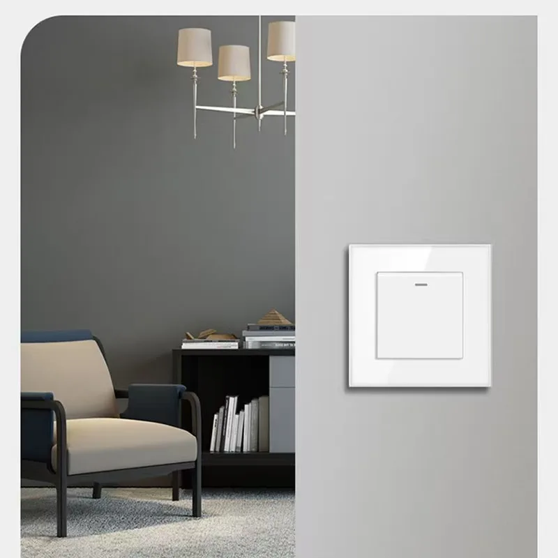 1PCS European standard type 86 wall switch Tempered glass panel embedded single link single control warping switch