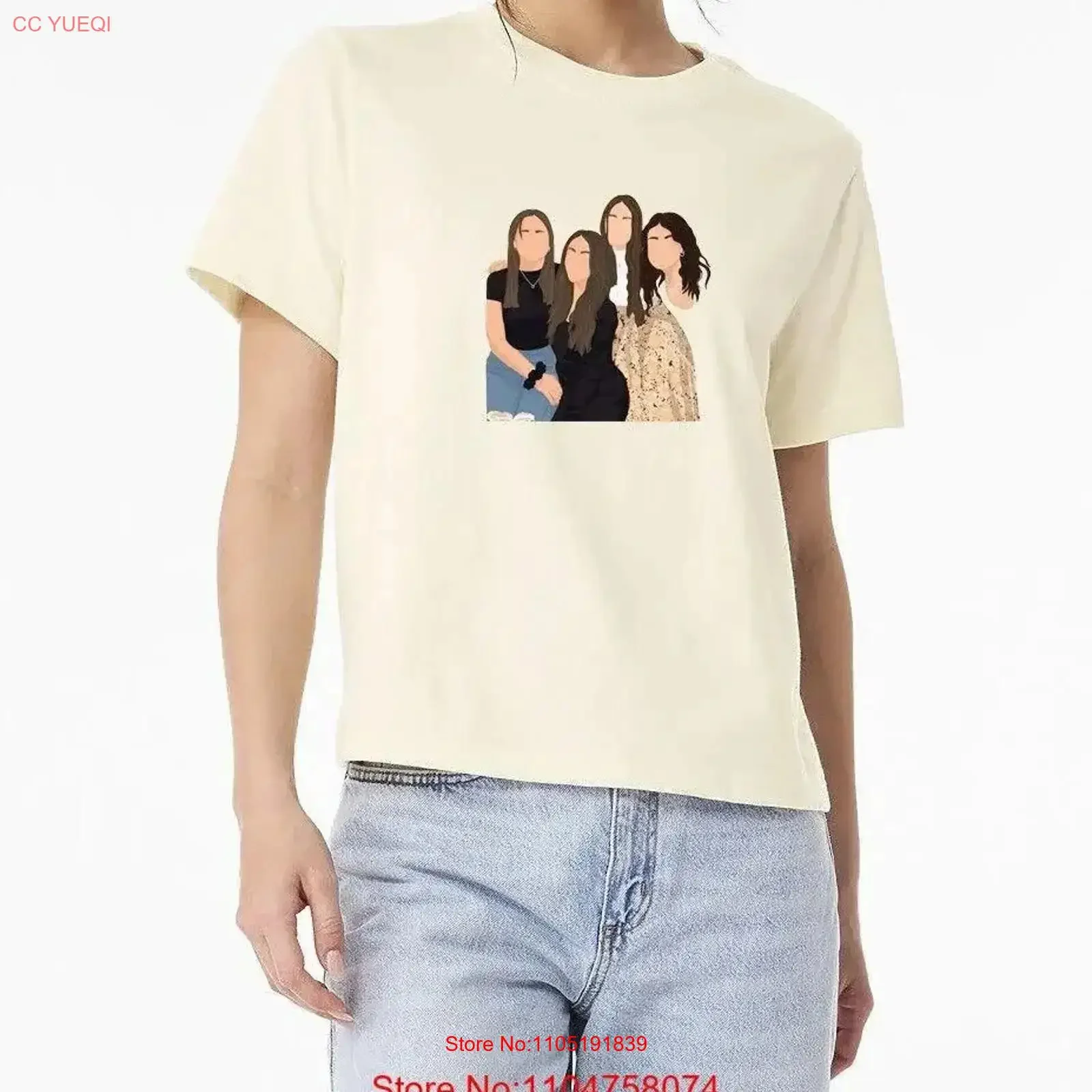 

Women's Faceless Four Friends T Shirt Casual Group Illustration vintage Washed Soft Comfortable designer clothes Stylish