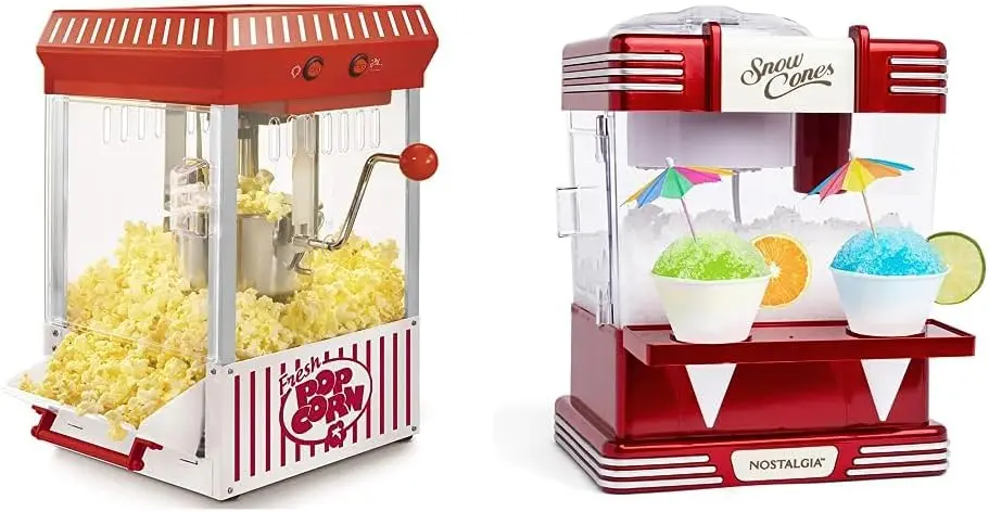 

Nostalgia Popcorn Maker Machine + Snow Cone Shaved Ice Machine Bundle - Vintage Red