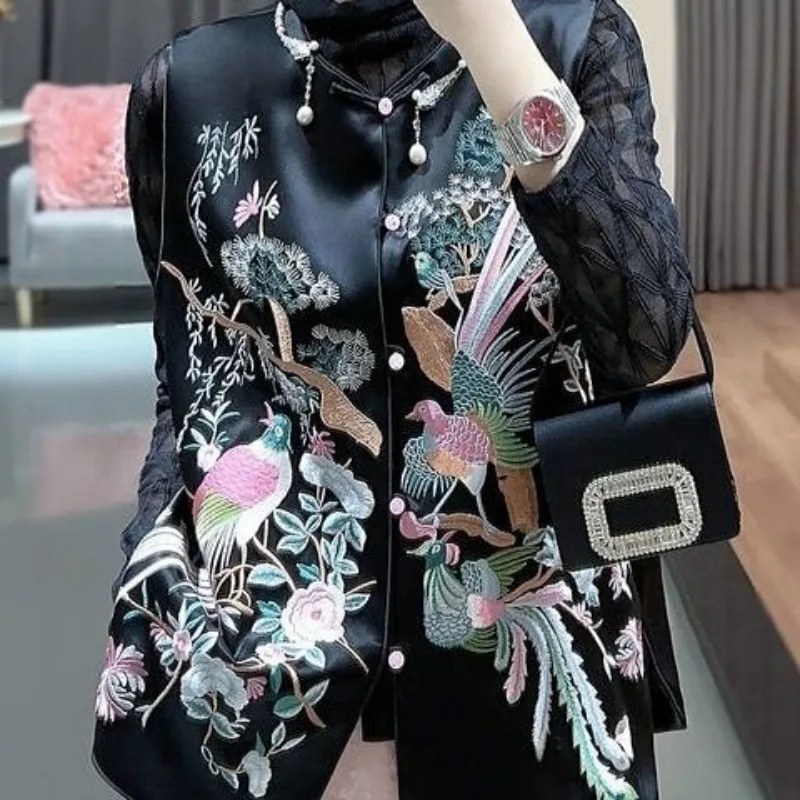 Women's Light Gray Chinese-Style Embroidery Vest With Phoenix And Floral Pattern And Frog Closure