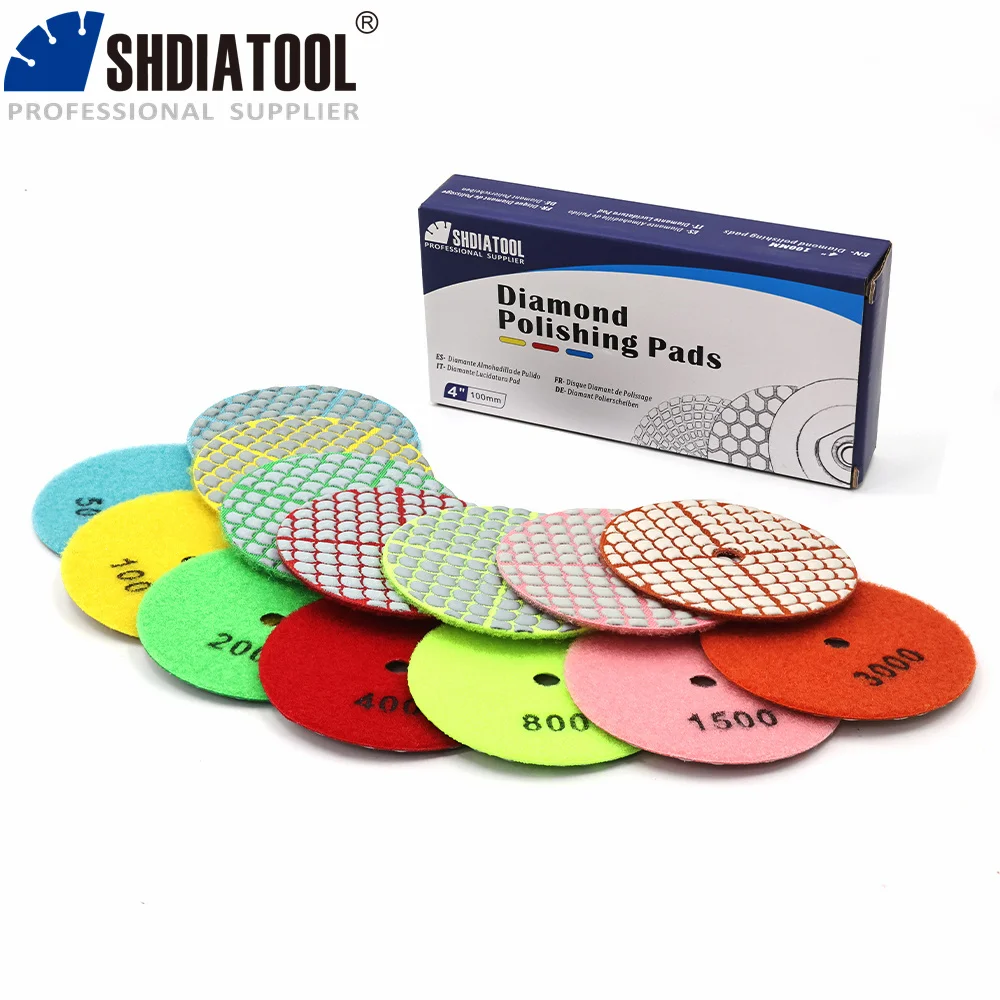 

SHDIATOOL 8Pcs Dry Diamond Polishing Pads 4inch Granite Flexible Sanding Discs Dia100mm Ceramic Marble Stone Polisher Plate Set
