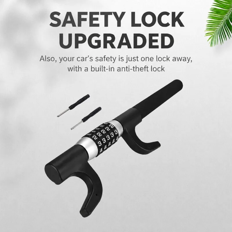 Car Anti-theft Security Lock Password Steering Wheel Lock 2-section Retractable Front Head U-lock Sturdy Metal Build Prevent