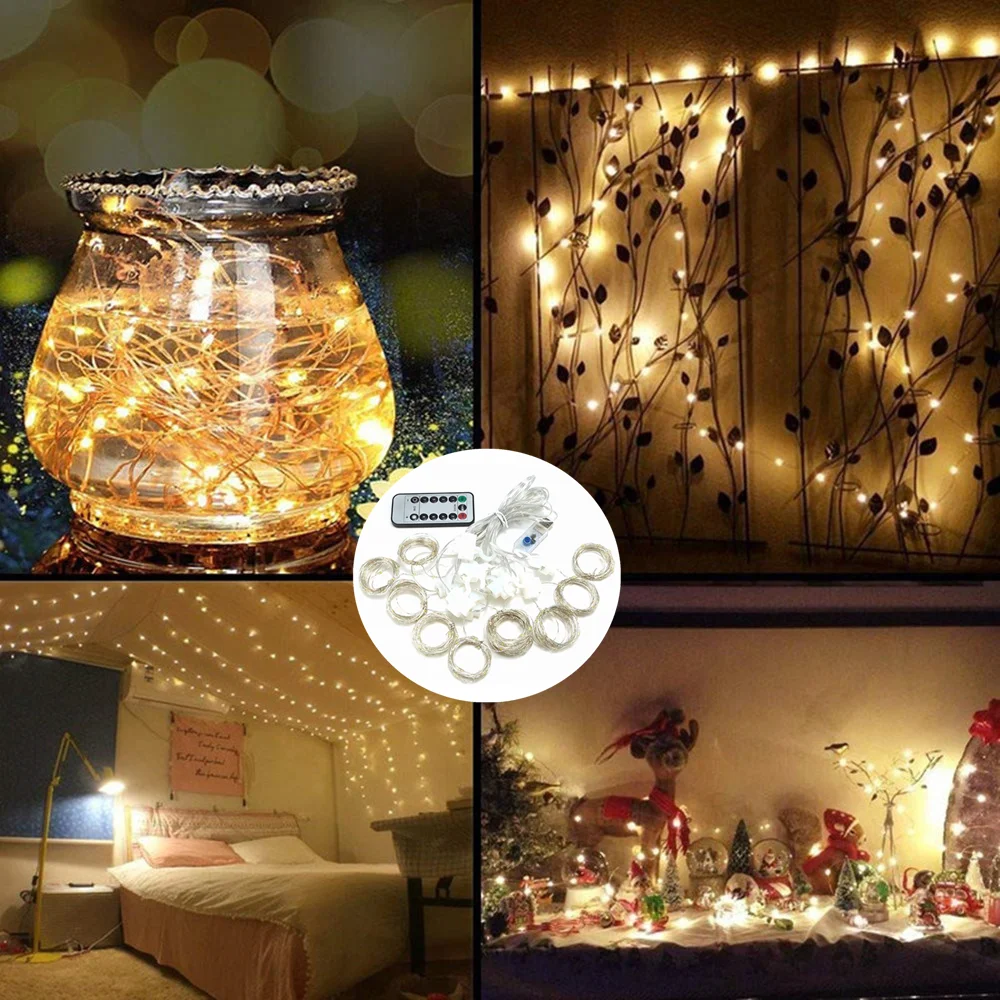 LED Garland Curtain Lights 8 Modes USB Remote Control Fairy Lights String Wedding Christmas Decor for Home Ramadan Festival Lamp