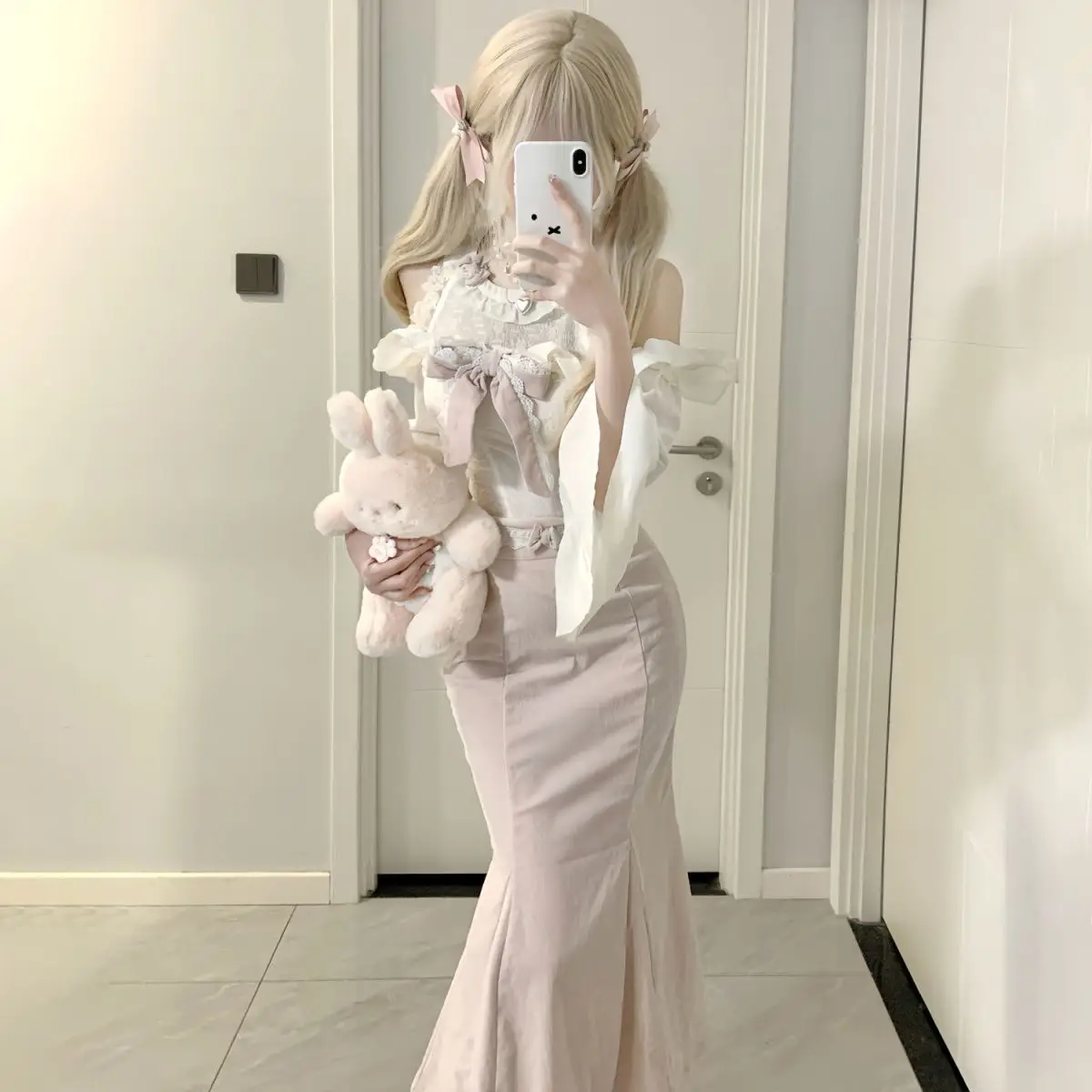 Japanese Sweet Lolita Style Skirt Set Women Cute Ruffles Bow Blouse Slim Tops Pink Party Midi Skirt Suit Chic Korean Y2k Outfits